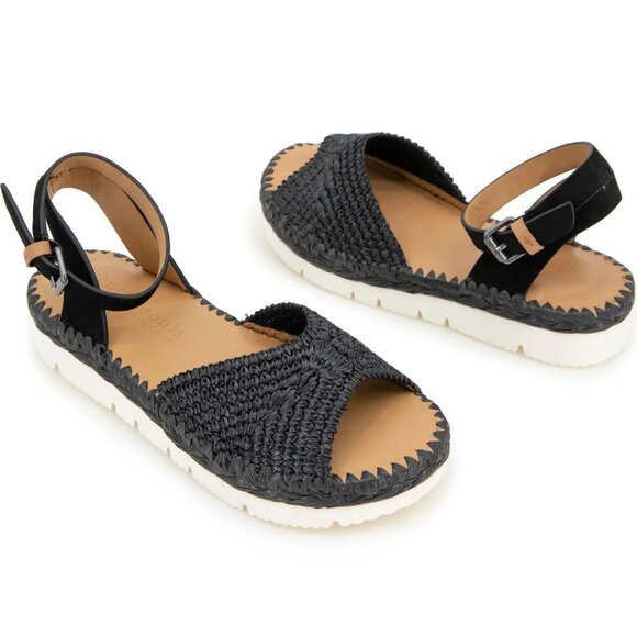 Gentle Souls Lucille Raffia Platform Sandals Flat Size 8 Black Comfort NEW - Picture 1 of 14